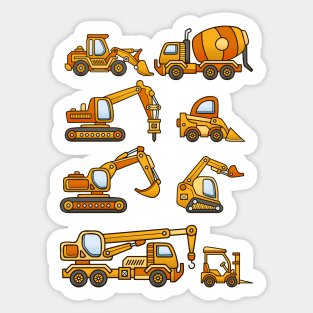 Excavator Dump Truck Dozer Concrete Mixer Construction Vehicles Sticker